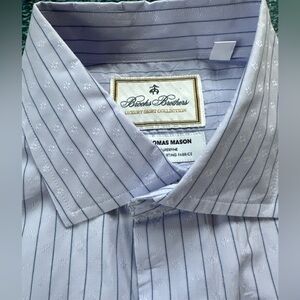 Mens Brooks Brothers Luxury Shirt Collection Thomas Mason Blue Pinstripe size L
